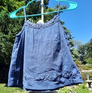 2000s Navy Cotton Embroidered Cami 💙